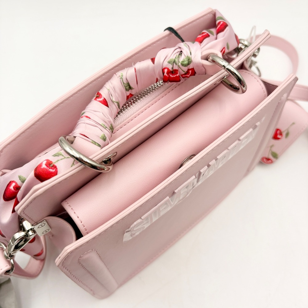 Steve Madden Bevelyn Pink Crossbody Bag Cherry Scarf Handle & Card Holder - Picture 11 of 15